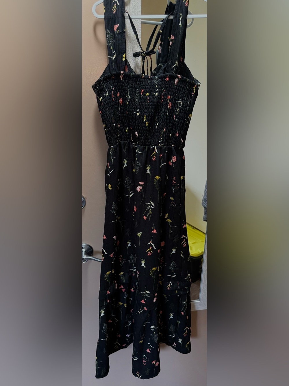 ✨Black Floral Midi Sundress with Smocked Bodice